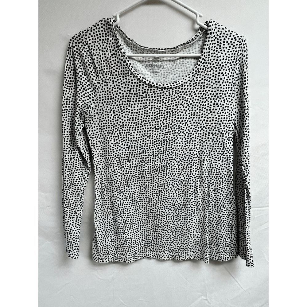 Old Navy Womens Black White Long Sleeve Round Neck Polka Dot Sequin Top Size Med